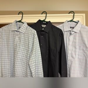 Van Heusen Dress Shirts (3) - Blue/Tan, Black, Blue/Pink - 16/16.5, 32/33